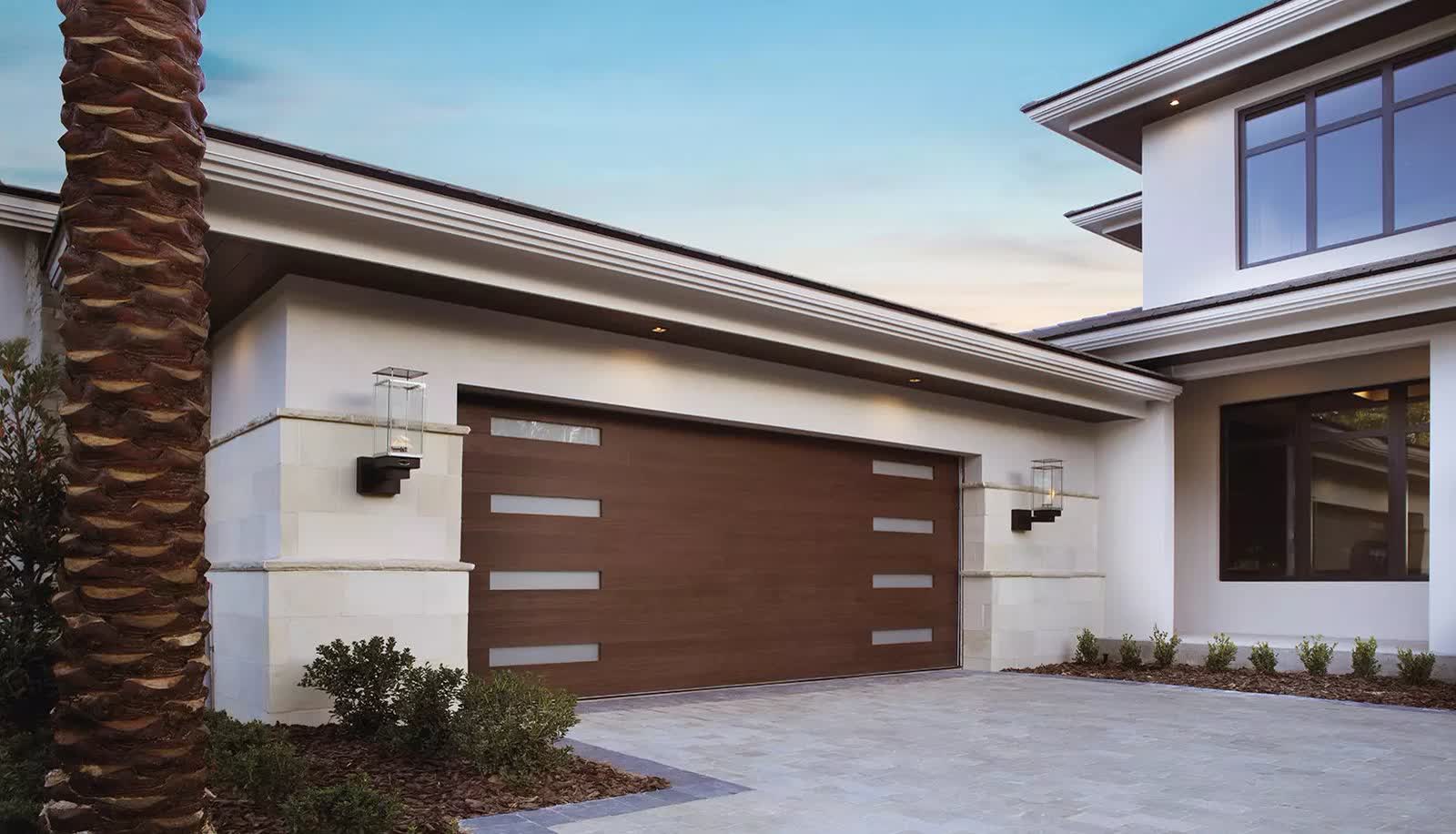 New wood-look garage door installation