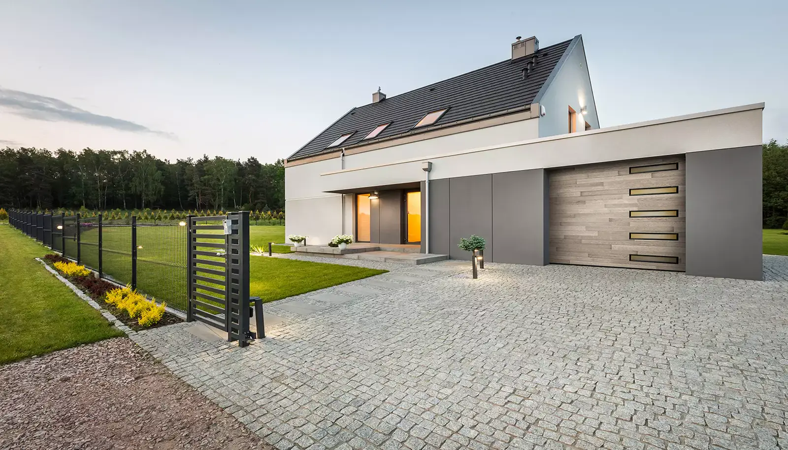 Modern home with a new sectional garage door